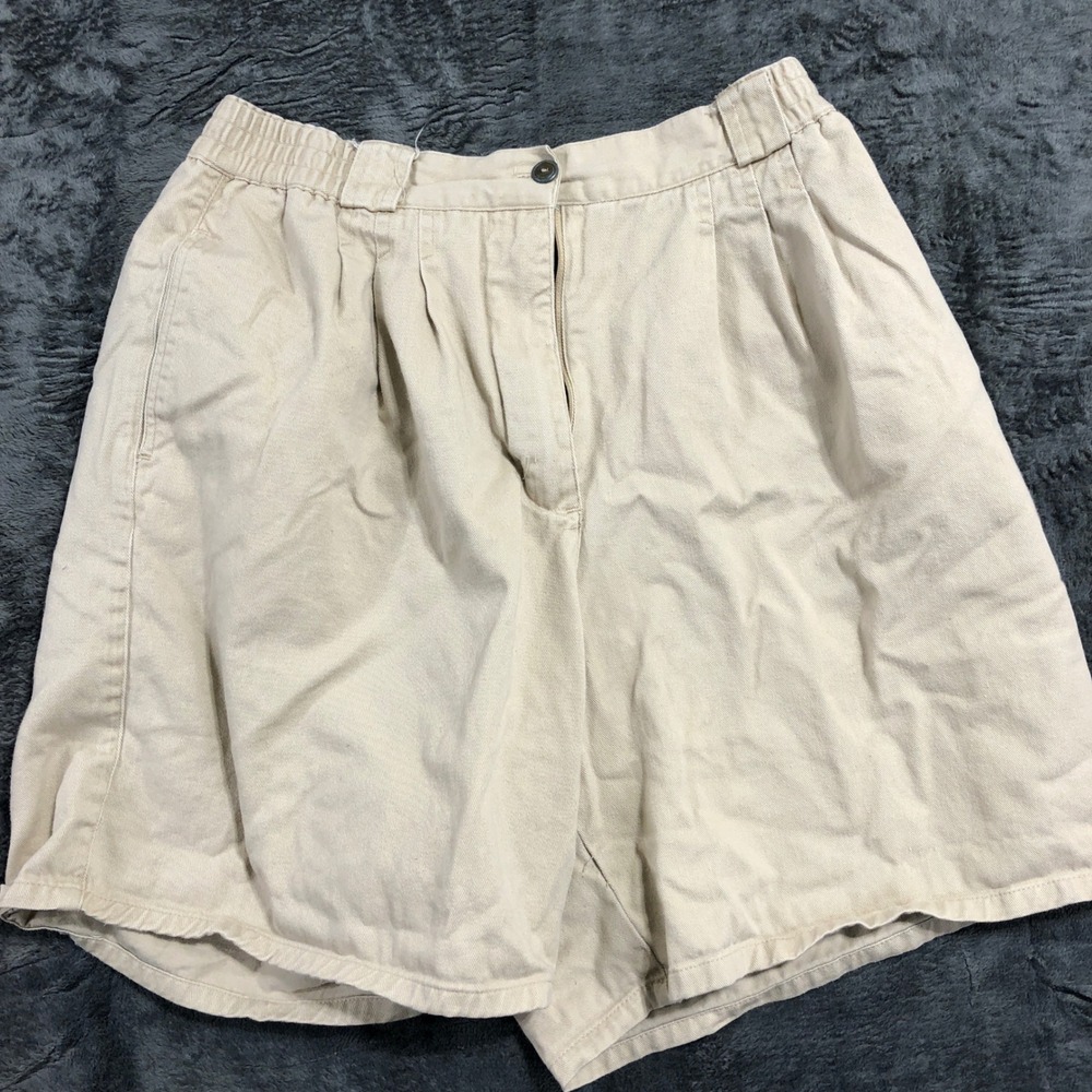 Basic Editions Shorts Womens 13/14 Khaki Tan Pleated‎ Cotton Elastic Waist 1150
